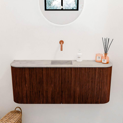 Mondiaz JOYA-DLUX 103.2cm toiletmeubel - ronding links en rechts kleur Ruby - Wastafel FAYE positie Midden Zonder kraangat kleur Glace.