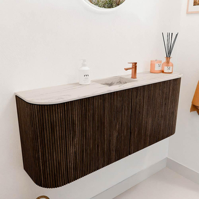 Mondiaz JOYA-DLUX 103.2cm toiletmeubel - ronding links en rechts kleur Walnut - Wastafel FAYE positie Midden 1 kraangat kleur Nata.