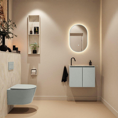 MONDIAZ TURE-DLUX Meuble toilette - 60cm - Greey - EDEN - vasque Ostra - position gauche - 1 trou de robinet