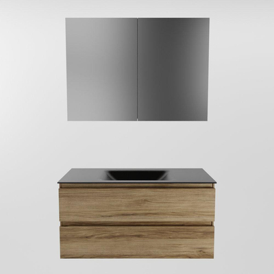 Mondiaz AIVY Ensemble de meuble - 100x45x50cm - 0 trous de robinet - 1 vasque Urban Solid surface - Centre - 2 tiroirs - avec miroir - Melamine Chai