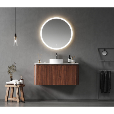 Saniclass Terra Meuble sous lavabo - 100cm - 2 tiroirs - coins arrondis - châtaignier (noyer)