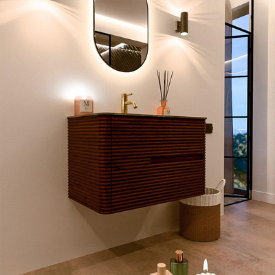 Mondiaz CIRO-DLUX Badkamermeubelset - 80x45x50cm - Solid surface wastafel Oza - 1 wasbak Midden - 1 kraangat - 2 lades - Ruby