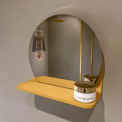 Mondiaz SPOT spiegel – Ø30 cm – met planchet – Ocher (geel)