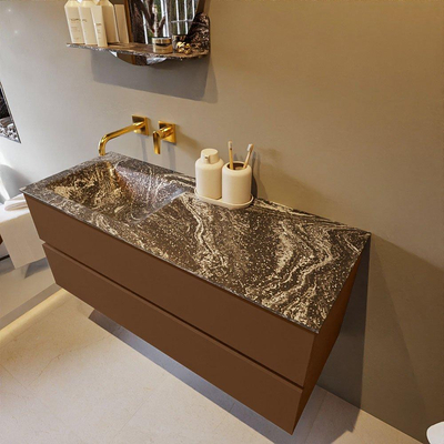 Mondiaz VICA-DLUX Ensemble de meuble de salle de bain - 120cm - meuble sous-vasque repos - 2 tiroirs - lavabo encastrée cloud gauche - sans trous de robinet - version haute de 60cm - lave