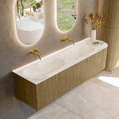 Mondiaz KURVE-DLUX Badkamermeubelset - 165x46x40cm - 2 lade - 1 deur - wastafel solid surface - dubbel / links - zonder kraangat - Dusk