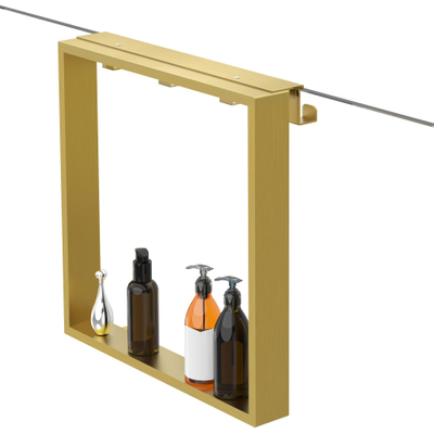 Fortifura Galeria schap met 4 haken - voor douchewand - 50x50x6.5cm - geborsteld messing (goud) SHOWROOMMODEL