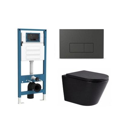QeramiQ Dely Ensemble de toilette - réservoir encastré Qeramiq Flush - abattant 35mm - plaque de commande en plastique anthracite mat - boutons rectangulaires - noir mat