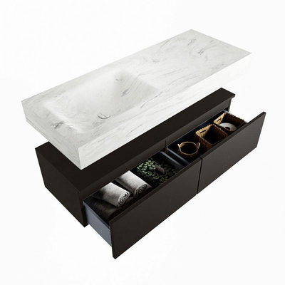 Mondiaz ALAN-DLUX Ensemble de meuble - 120cm - meuble Urban mat - 2 tiroirs - Lavabo Cloud Opalo suspendu - vasque Gauche - 1 trou de robinet