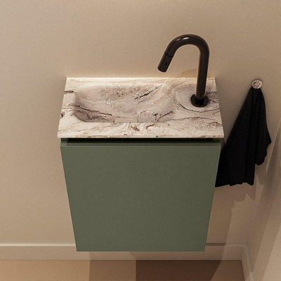 MONDIAZ TURE-DLUX Meuble toilette - 40cm - Army - EDEN - vasque Glace - position gauche - 1 trou de robinet