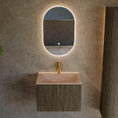 MONDIAZ KURVE-DLUX Meuble de salle de bains 60 cm couleur Shadow avec 1 tiroir et 0 porte. Lavabo CLOUD Milieu 1 trou de robinet Saba.
