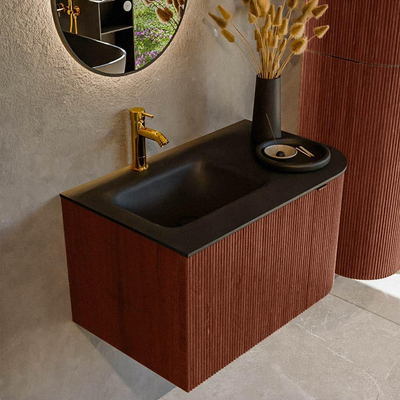 Mondiaz KURVE Ensemble de meuble de salle de bains - 75x46x40cm - 1 tiroir - 1 porte - vasque solid surface - gauche - 1 trou de robinet - Ruby