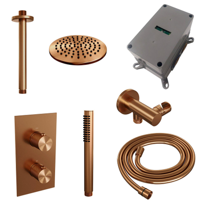 BRAUER Copper Carving inbouw regendoucheset – Ø20 cm hoofddouche – 30 cm plafondbuis – 2 functies – vaste douchehouder