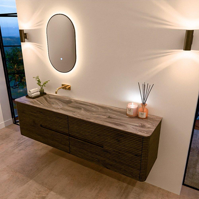 Mondiaz CIRO-DLUX Badkamermeubelset - 180x45x50cm - Solid surface wastafel Sombra - 1 wasbak Links - zonder kraangaten - 4 lades - Shadow