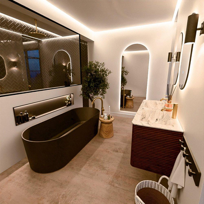 Mondiaz CIRO-DLUX Ensemble meuble de salle de bains - 130x45x50cm - Plan vasque solid surface Glace - 2 vasques Double - 2 trous de robinetterie - 4 tiroirs - Ruby