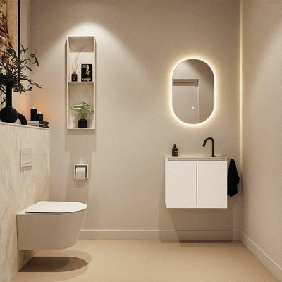 MONDIAZ TURE-DLUX Meuble toilette - 60cm - Talc - EDEN - vasque Ostra - position centrale - 1 trou de robinet