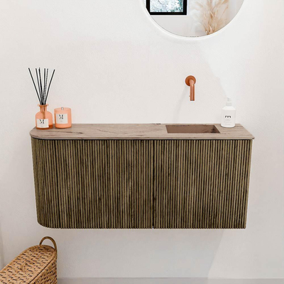 Mondiaz JOYA-DLUX 91.6cm toiletmeubel - ronding links kleur Dusk - Wastafel FAYE positie Rechts Zonder kraangat kleur Arena.