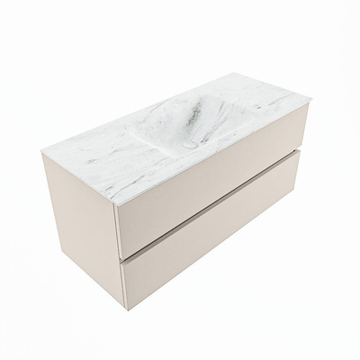 Mondiaz VICA-DLUX Ensemble de meuble de salle de bain - 110cm - meuble sous-vasque lin - 2 tiroirs - lavabo encastrée nuage milieu - 1 trou de robinet - version haute 60cm - opalo