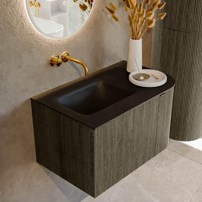 Mondiaz KURVE Ensemble de meuble salle de bain - 75x46x40cm - 1 tiroir - 1 porte - lavabo en solid surface - gauche - sans trou de robinet - Shadow