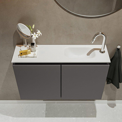 Mondiaz TURE Meuble lave-mains 80x23x50cm 1 trou de robinet 2 portes Dark grey mat Lavabo Eden Droite Solid Surface Blanc