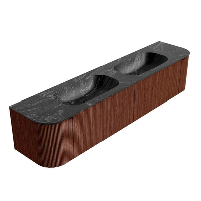 Mondiaz KURVE-DLUX Badkamermeubelset - 200x46x40cm - 2 lade - 2 deuren - wastafel solid surface - dubbel - zonder kraangat - Ruby