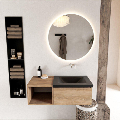 MONDIAZ BUKLA 100cm meuble de salle de bains avec module ouvert 40 couleur Washed Oak avec 1 tiroir. Lavabo CLOUD à droite 0 trou de robinet couleur Urban.