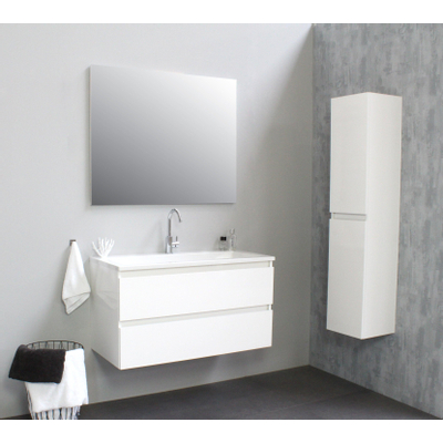 Basic Bella Meuble avec lavabo acrylique 100x55x46cm 1 trou de robinet avec miroir Blanc brillant