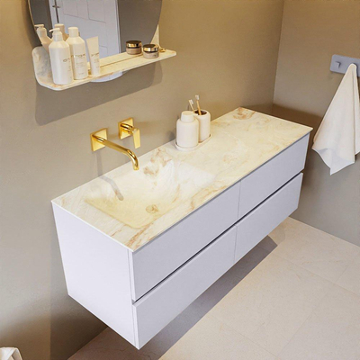 MONDIAZ VICA-DLUX Ensemble meuble de salle de bains - 130cm - meuble bas Cale - 4 tiroirs - vasque encastrée Cloud gauche - sans trous de robinet - version hauteur 60cm - Frappe