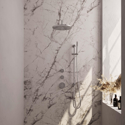 Ensemble de douche à encastrer Brauer Chrome Carving - douche principale 30cm - bras mural - ensemble de douche - avec partie encastrable - boutons Carving - douchette à main Barre 1 fonction - chrome