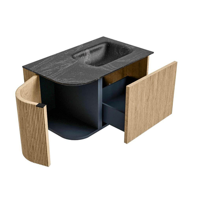 MONDIAZ KURVE-DLUX Meuble de salle de bains 75 cm avec module 25 L couleur Chêne avec 1 tiroir et 1 porte. Lavabo GRUNNE droit 1 trou de robinet couleur Lava.
