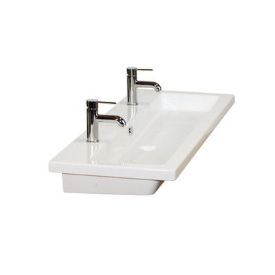 H&R Badmeubelen Djazz Wastafel - 121x45.5x4cm - 2 kraangaten - 1 wasbak - keramiek wit