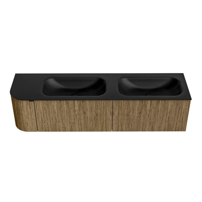 Mondiaz KURVE Ensemble de meuble de salle de bains - 175x46x40cm - 2 tiroirs - 1 porte - vasque solid surface - double / droite - sans trou de robinet - Dusk