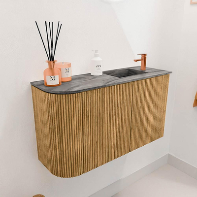 Mondiaz JOYA-DLUX 71.6cm meuble de toilette - arrondi gauche couleur Chêne - Vasque FAYE position Droite 1 trou de robinet couleur Sombra.