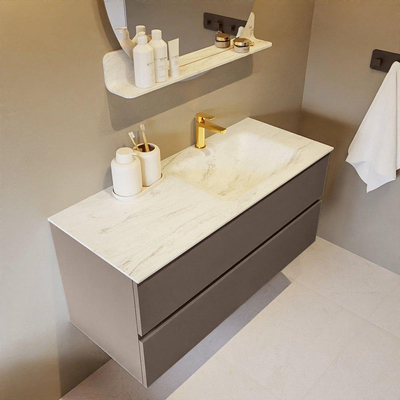 Mondiaz VICA-DLUX ensemble de meuble de salle de bain - 110cm - meuble sous-vasque fumée - 2 tiroirs - lavabo encastré nuage droite - 1 trou de robinet - version haute 60cm - opalo