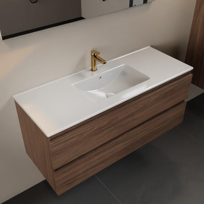 Mondiaz AIVY Ensemble de meuble - 120x45x50cm - 1 trou de robinet - 1 vasque Talc céramique - Centre - 2 tiroirs - avec miroir - Melamine Mocha
