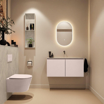 MONDIAZ TURE-DLUX meuble WC 100cm Rosee. EDEN vasque Opalo position milieu. Sans trou de robinet.