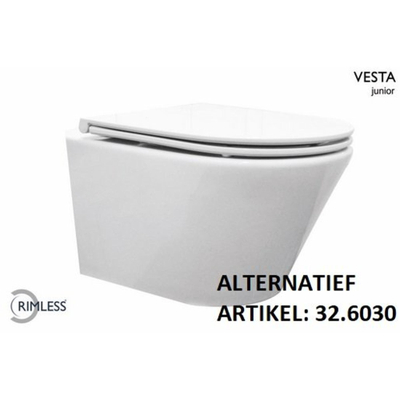 Wiesbaden Vesta junior cuvette suspendue rimless raccourcie avec abattant Flatline softclose et déclipsage rapide blanc brillant