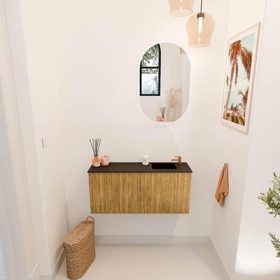 Mondiaz JOYA 90cm toiletmeubel - kleur Oak - Wastafel FAYE positie Rechts 1 kraangat kleur Urban.