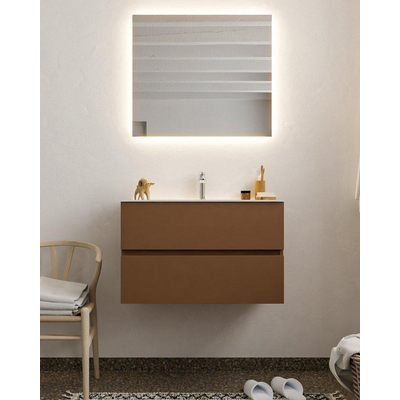 ENSEMBLE DE MEUBLE MONDIAZ VICA - 80cm - 2 tiroirs - lavabo Cloud central - 1 trou de robinet - solid surface rouille