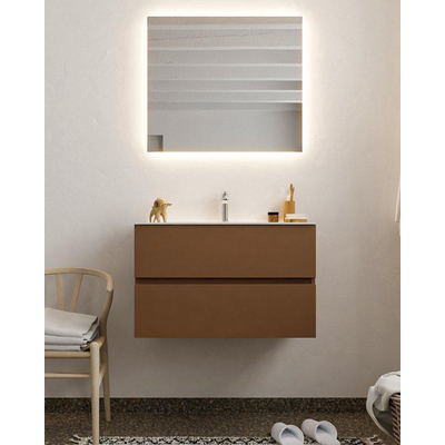 MONDIAZ VICA Badkamermeubelset - 80cm - onderkast rust- 2 lades - wastafel cloud midden - 1 kraangat - LED spiegel - XL versie 60cm hoog