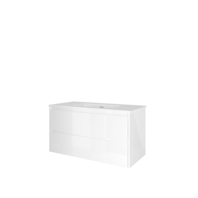 Proline elegant ensemble de meubles de salle de bain 100x46x54cm meuble symétrique blanc brillant avec 1 trou pour robinetterie porcelaine blanc brillant