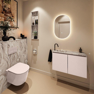 MONDIAZ TURE-DLUX Meuble WC 80cm Rosee. EDEN lavabo Glace position gauche. Avec 1 trou de robinet.