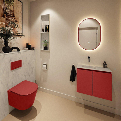 MONDIAZ TURE-DLUX Meuble toilette - 60cm - Fire - EDEN - vasque Opalo - position gauche - sans trou de robinet