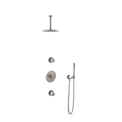 Hotbath Buddy IBS - Regendoucheset - 15cm plafondarm - 20cm ronde hoofddouche - staafhanddouche - ibs1 staafmodel - geborsteld nikkel (RVS)