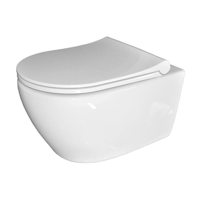 Sanicare rondo wc suspendu sans chasse d'eau avec abattant mince51x36cmcéramique blanc
