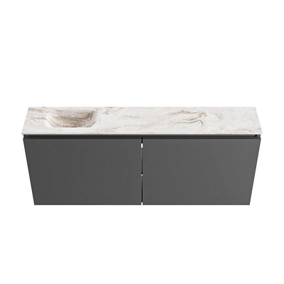 MONDIAZ TURE-DLUX meuble WC 120 cm Dark Grey. EDEN lavabo Frappe position gauche. Sans trou de robinet.