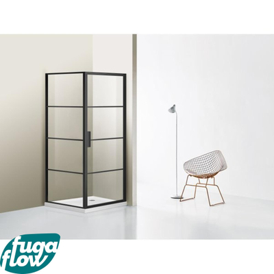 Cabine de douche FugaFlow Efficiente Vetro 100x100cm en verre de sécurité cadre lignes à l'extérieur avec anti-calcaire noir mat -