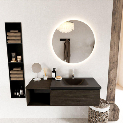 MONDIAZ BUKLA 120cm badmeubel met open module 40 kleur Dark Brown met 1 lade. Wastafel CLOUD rechts 1 kraangat kleur Urban.
