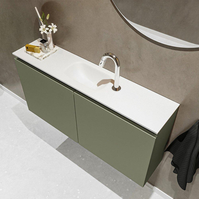 MONDIAZ TURE Kit lave-mains - 100x23x50cm - 1 trou de robinet - 2 portes - armée mate - Lavabo central - Acrylique Blanc