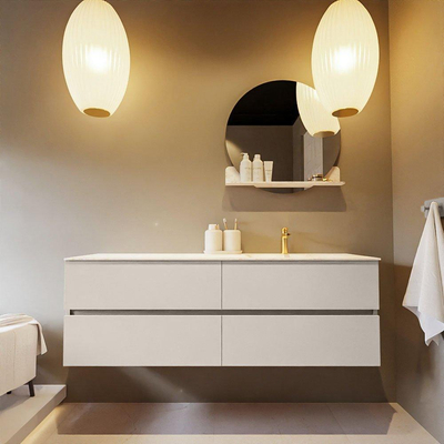 Mondiaz VICA-DLUX ensemble de meuble de salle de bain - 150cm - meuble sous-vasque lin - 4 tiroirs - lavabo encastrée nuage droite - 1 trou de robinet - version haute de 60cm - ostra