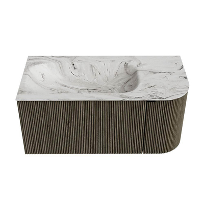 Mondiaz KURVE-DLUX Ensemble de meuble de salle de bains - 95x46x40cm - 1 tiroir - 1 porte - vasque solid surface - gauche - sans trou de robinet - Shadow